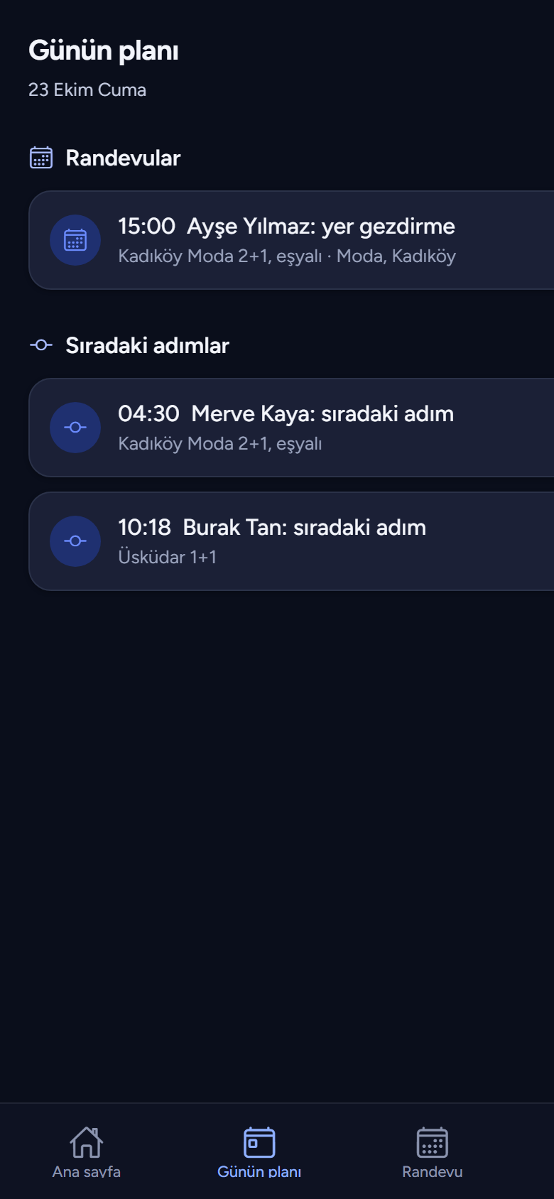 LettingAgent günün planı: randevular ve sıradaki adımlar